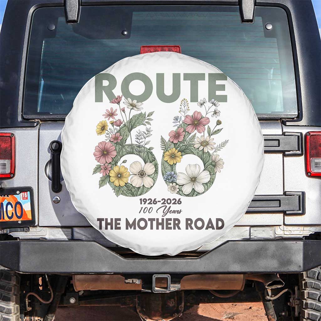 Route Highway 66 Spare Tire Cover Floral Centennial 100 Year Anniversary TS12 No hole White Print Your Wear