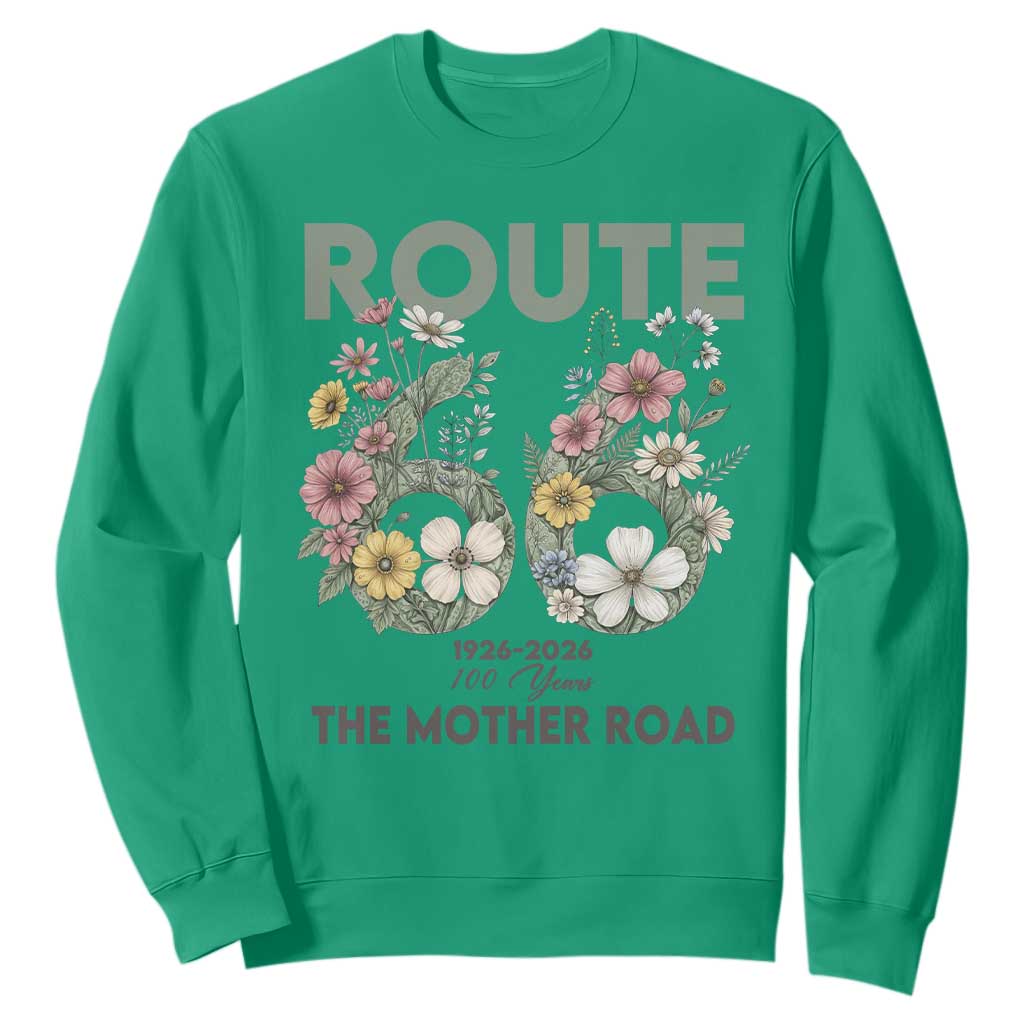 Route Highway 66 Sweatshirt Floral Centennial 100 Year Anniversary TS12 Irish Green Print Your Wear