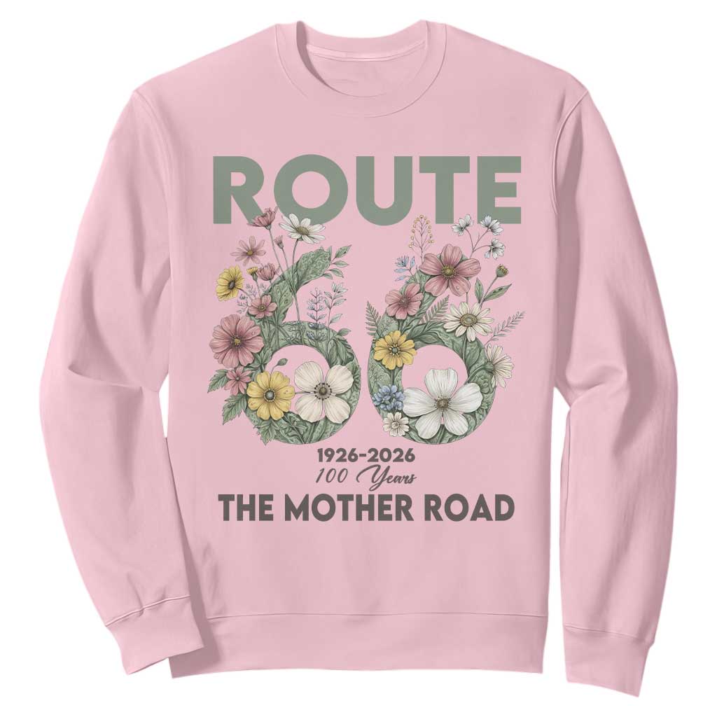 Route Highway 66 Sweatshirt Floral Centennial 100 Year Anniversary TS12 Light Pink Print Your Wear