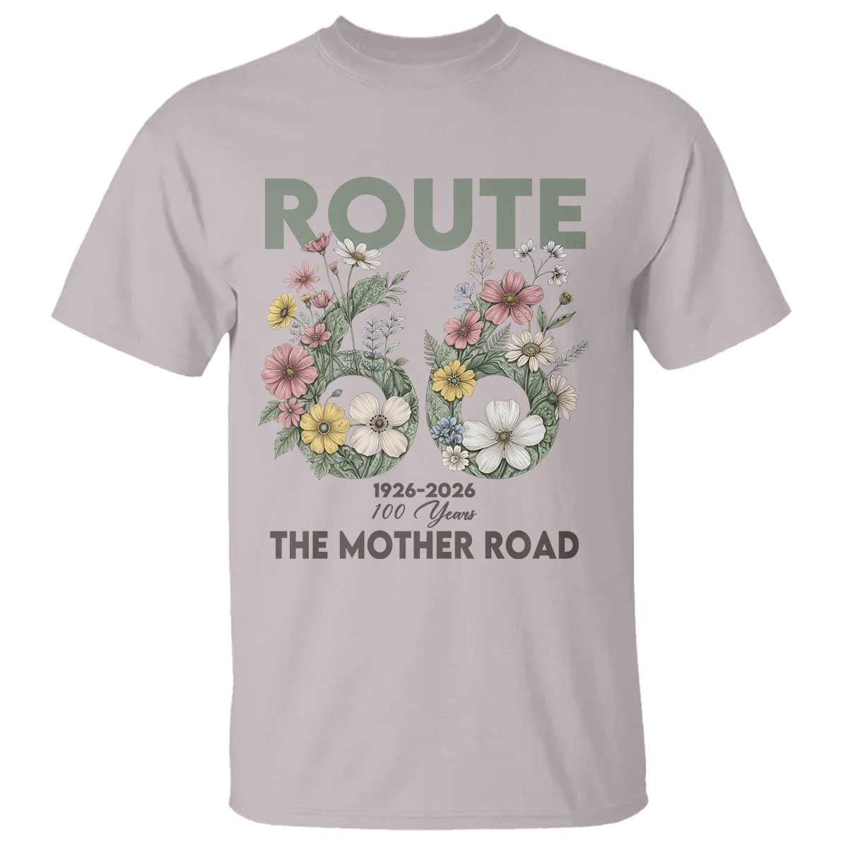 Route Highway 66 T Shirt Floral Centennial 100 Year Anniversary TS12 Ice Gray Print Your Wear