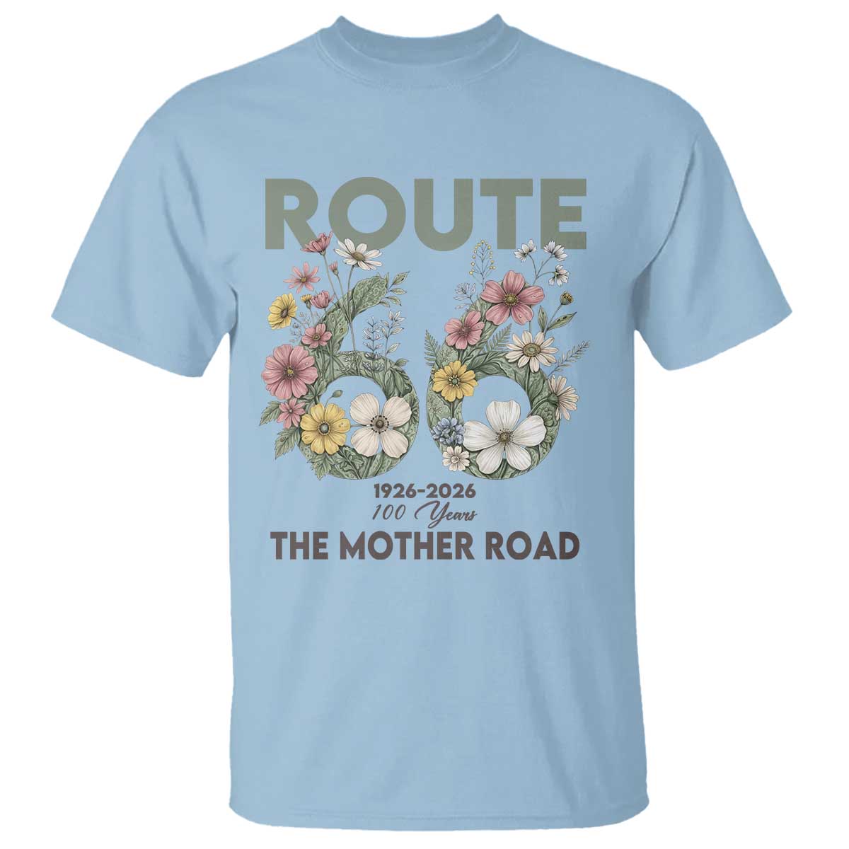 Route Highway 66 T Shirt Floral Centennial 100 Year Anniversary TS12 Light Blue Print Your Wear