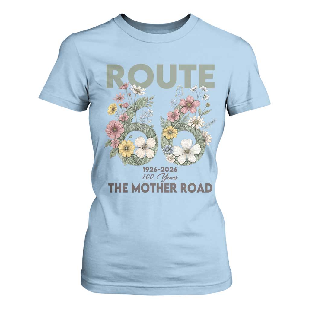 Route Highway 66 T Shirt For Women Floral Centennial 100 Year Anniversary TS12 Light Blue Print Your Wear