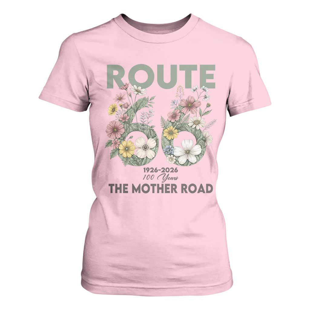 Route Highway 66 T Shirt For Women Floral Centennial 100 Year Anniversary TS12 Light Pink Print Your Wear