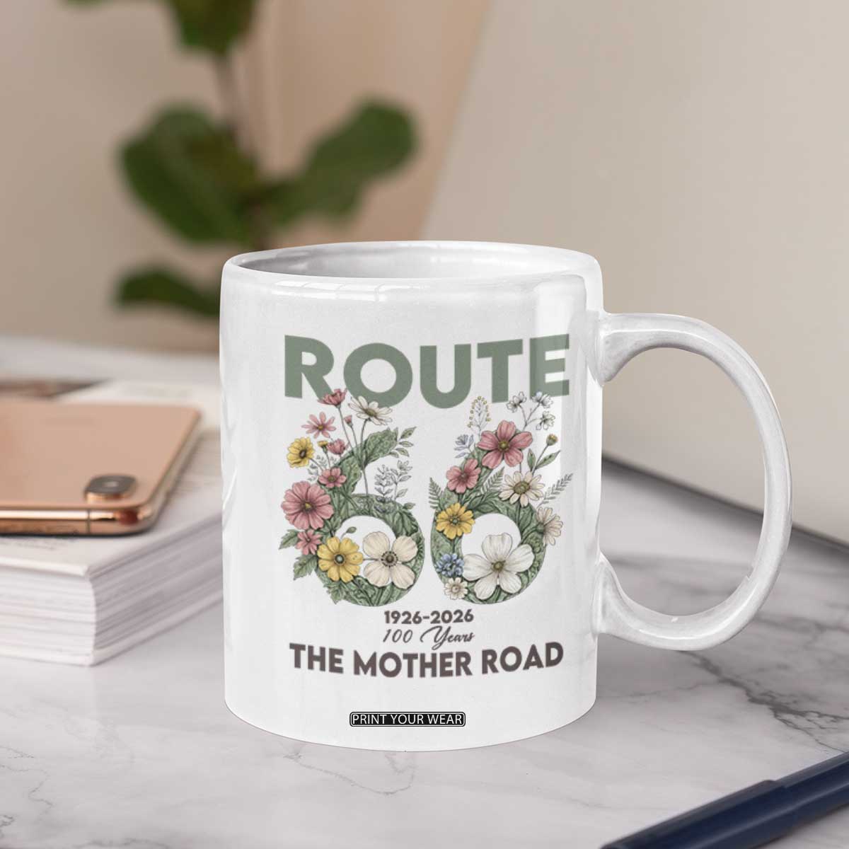 Route Highway 66 Coffee Mug Floral Centennial 100 Year Anniversary TS12 Print Your Wear