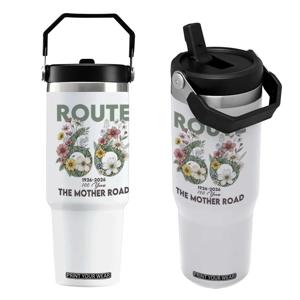Route Highway 66 Flip Straw Tumbler Floral Centennial 100 Year Anniversary TS12 One Size: 30 oz White Print Your Wear