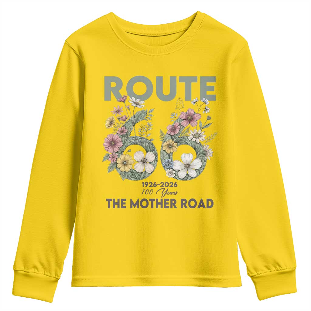 Route Highway 66 Youth Sweatshirt Floral Centennial 100 Year Anniversary TS12 Daisy Print Your Wear