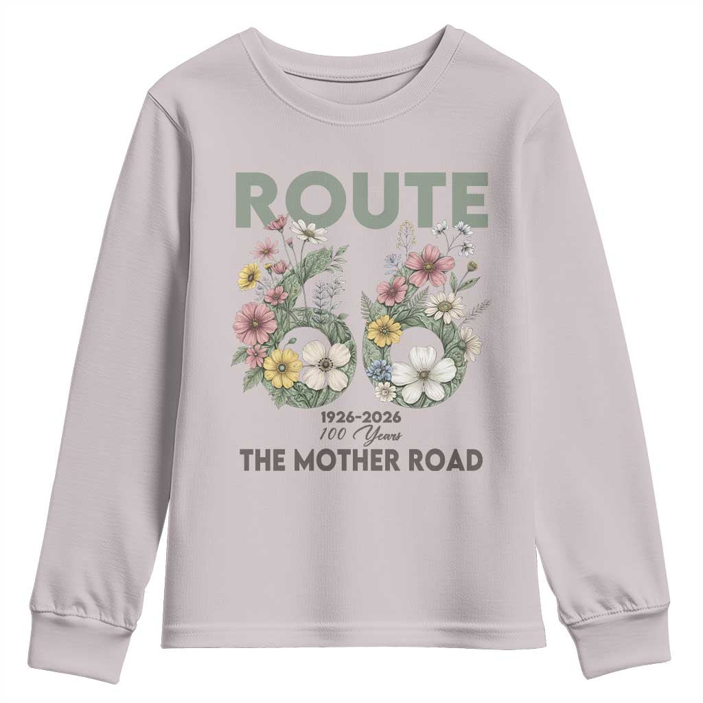 Route Highway 66 Youth Sweatshirt Floral Centennial 100 Year Anniversary TS12 Ice Gray Print Your Wear