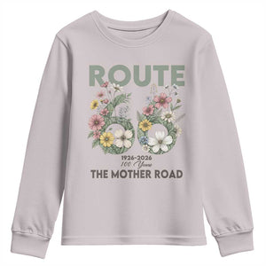 Route Highway 66 Youth Sweatshirt Floral Centennial 100 Year Anniversary TS12 Ice Gray Print Your Wear