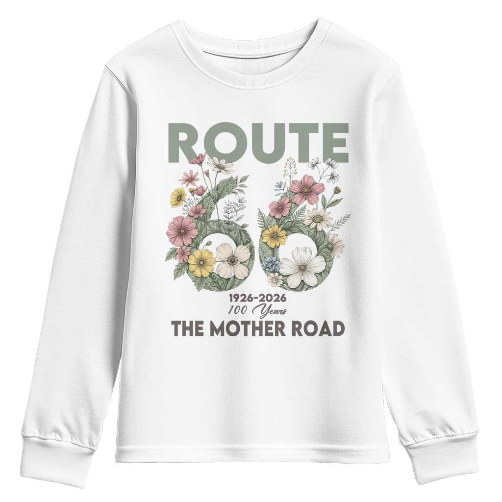 Route Highway 66 Youth Sweatshirt Floral Centennial 100 Year Anniversary TS12 White Print Your Wear