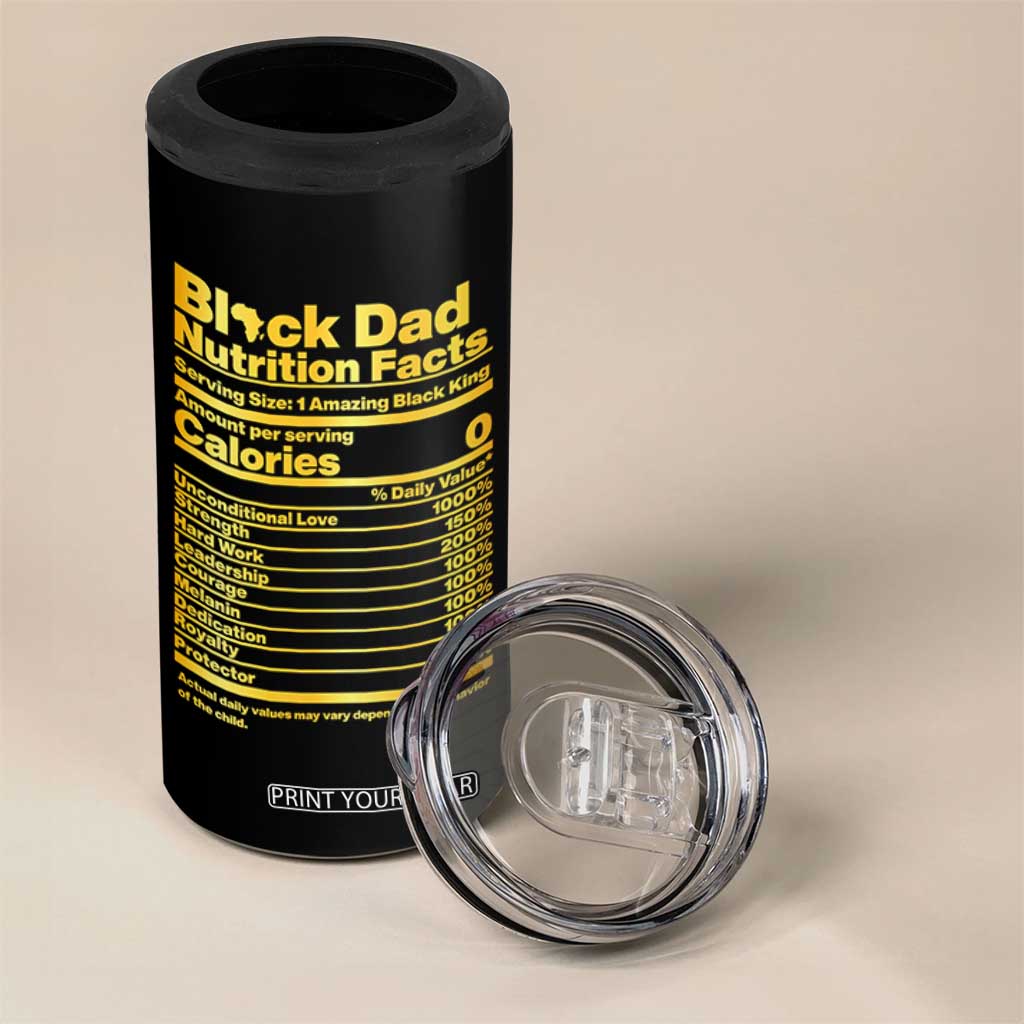 Black Dad Nutrition Facts 4 in 1 Can Cooler Tumbler African American Fathers Day