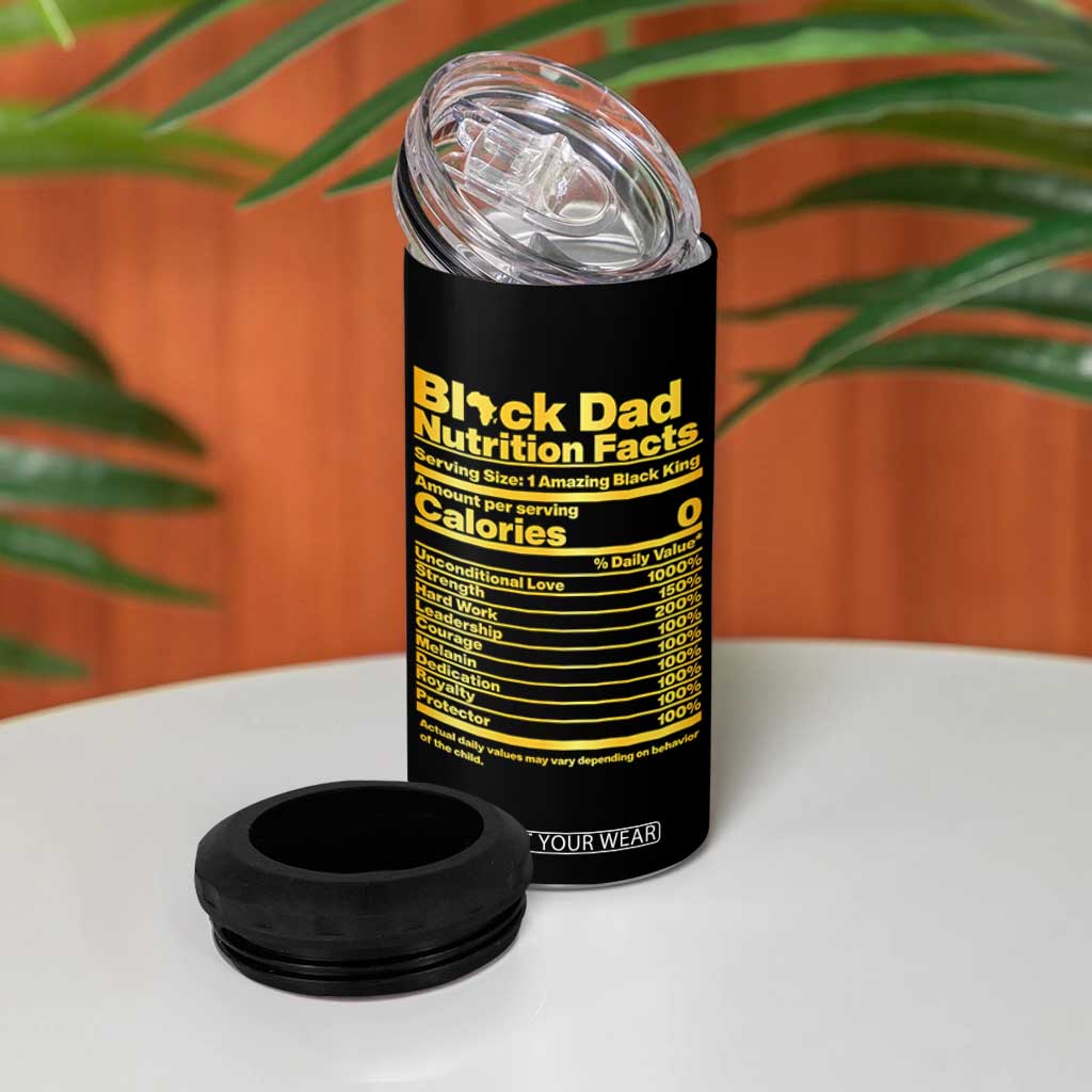 Black Dad Nutrition Facts 4 in 1 Can Cooler Tumbler African American Fathers Day