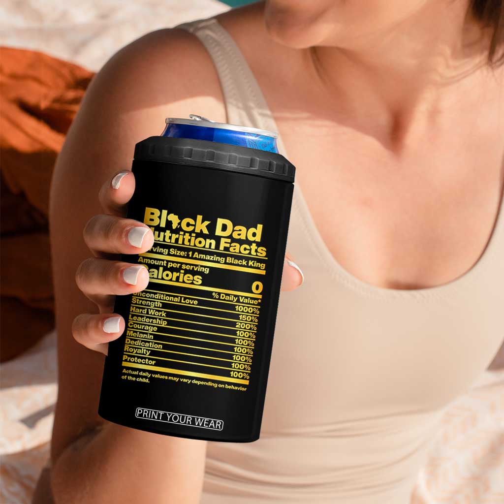 Black Dad Nutrition Facts 4 in 1 Can Cooler Tumbler African American Fathers Day