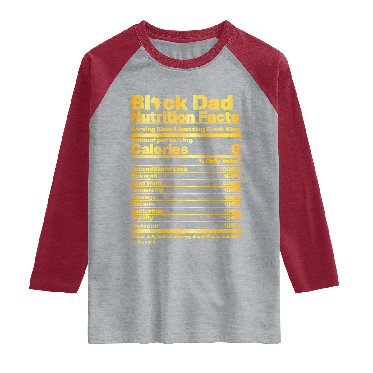 Black Dad Nutrition Facts Raglan Shirt African American Fathers Day