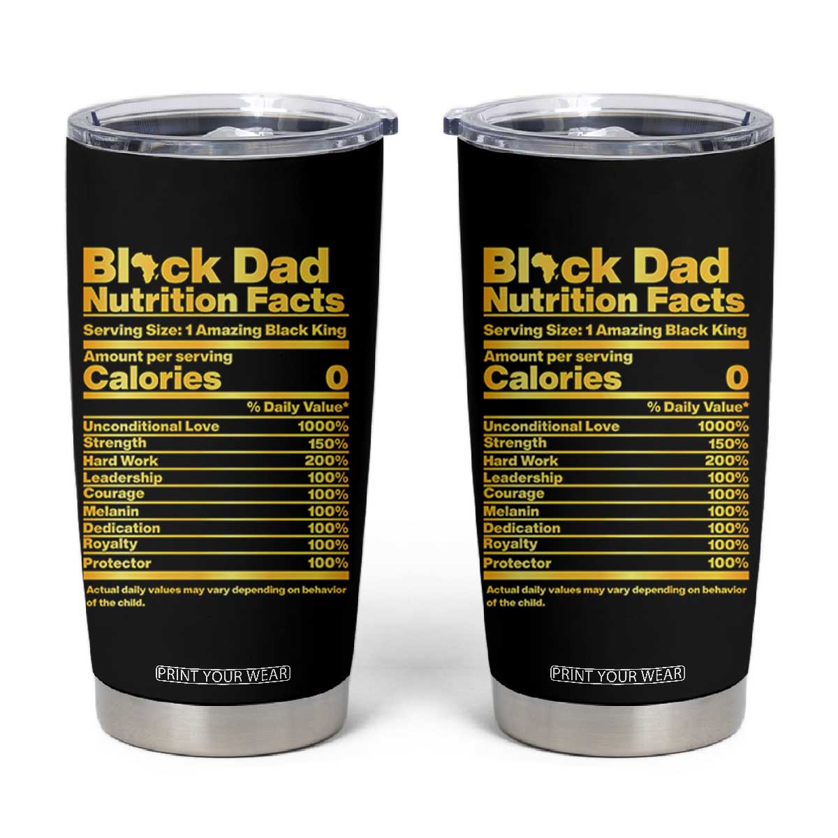 Black Dad Nutrition Facts Tumbler Cup African American Fathers Day