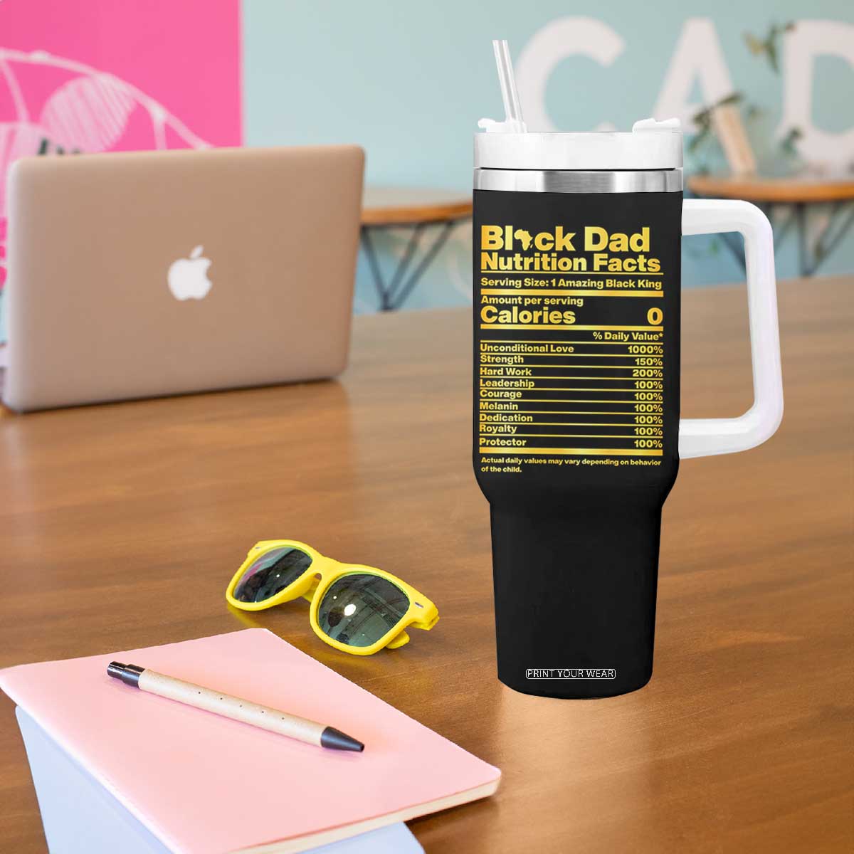Black Dad Nutrition Facts Tumbler With Handle African American Fathers Day