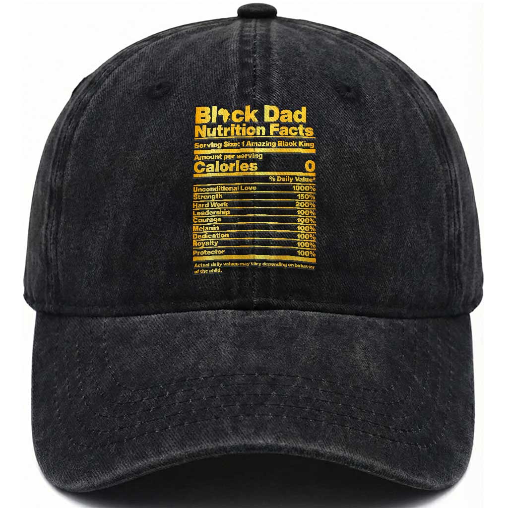Black Dad Nutrition Facts Washed Cotton Baseball Cap African American Fathers Day