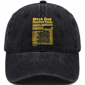 Black Dad Nutrition Facts Washed Cotton Baseball Cap African American Fathers Day