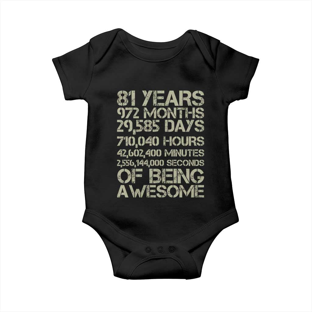 Vintage 81st Milestone Birthday Baby Onesie 81 Years Of Being Awesome