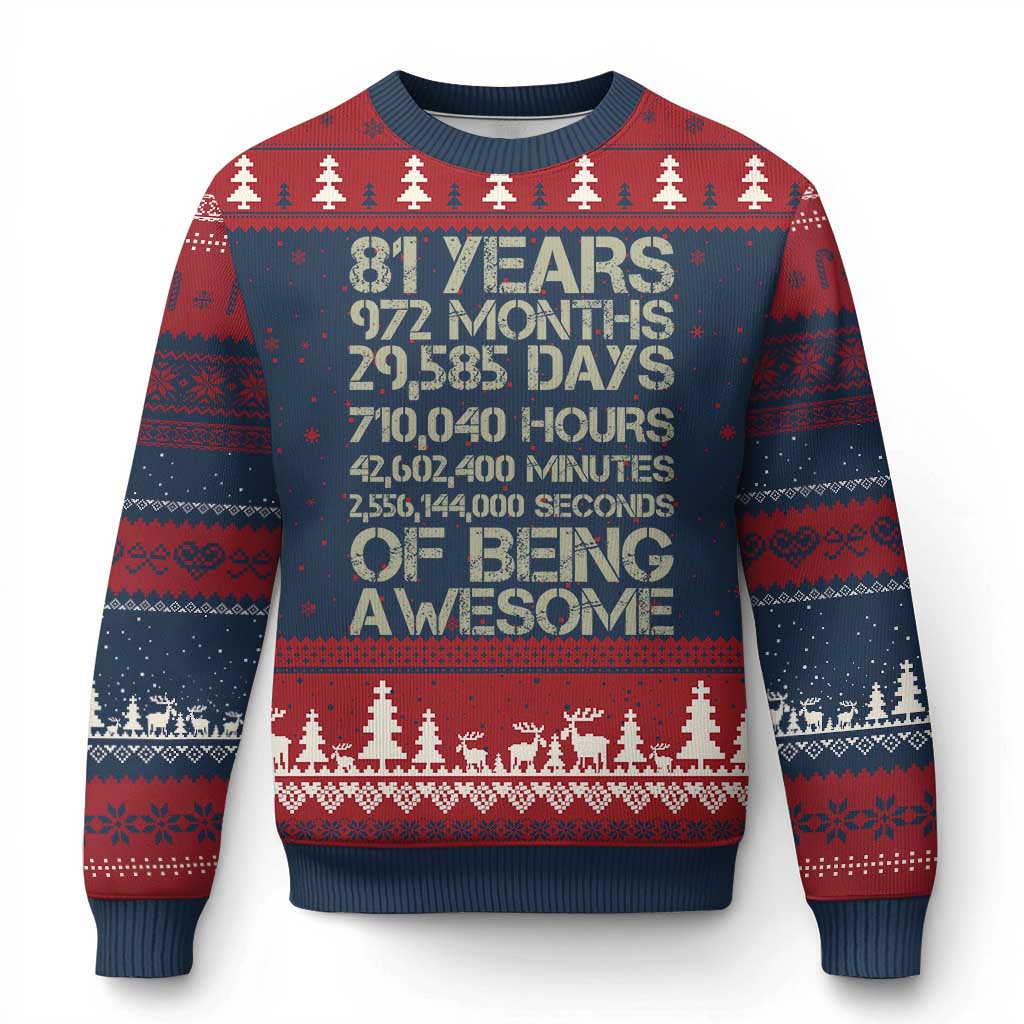 Vintage 81st Milestone Birthday Ugly Christmas Sweater 81 Years Of Being Awesome