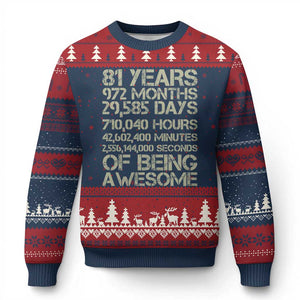 Vintage 81st Milestone Birthday Ugly Christmas Sweater 81 Years Of Being Awesome