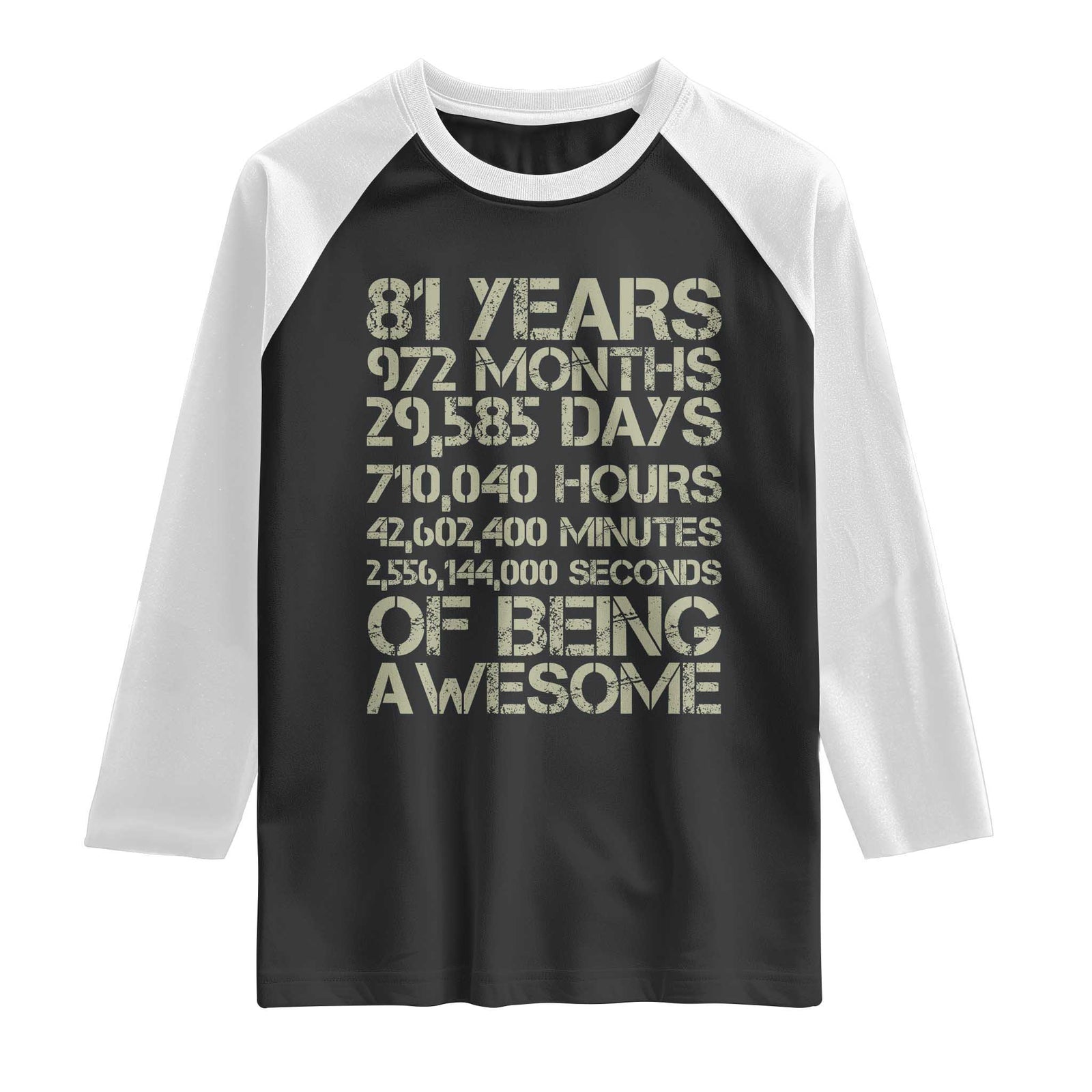 Vintage 81st Milestone Birthday Raglan Shirt 81 Years Of Being Awesome TS12 Black White Print Your Wear