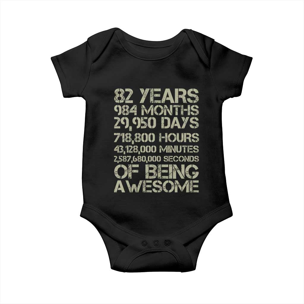 Vintage 82nd Milestone Birthday Baby Onesie 82 Years Of Being Awesome