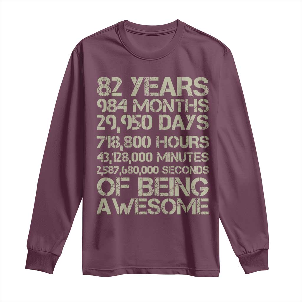 Vintage 82nd Milestone Birthday Long Sleeve Shirt 82 Years Of Being Awesome