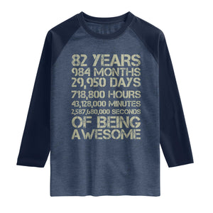 Vintage 82nd Milestone Birthday Raglan Shirt 82 Years Of Being Awesome