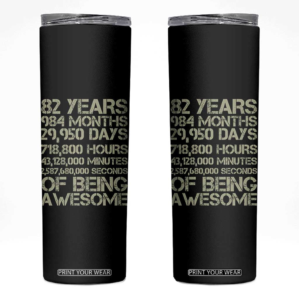 Vintage 82nd Milestone Birthday Skinny Tumbler 82 Years Of Being Awesome