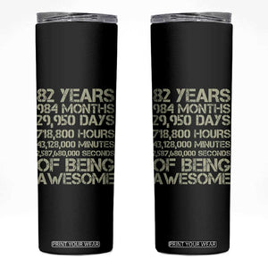 Vintage 82nd Milestone Birthday Skinny Tumbler 82 Years Of Being Awesome