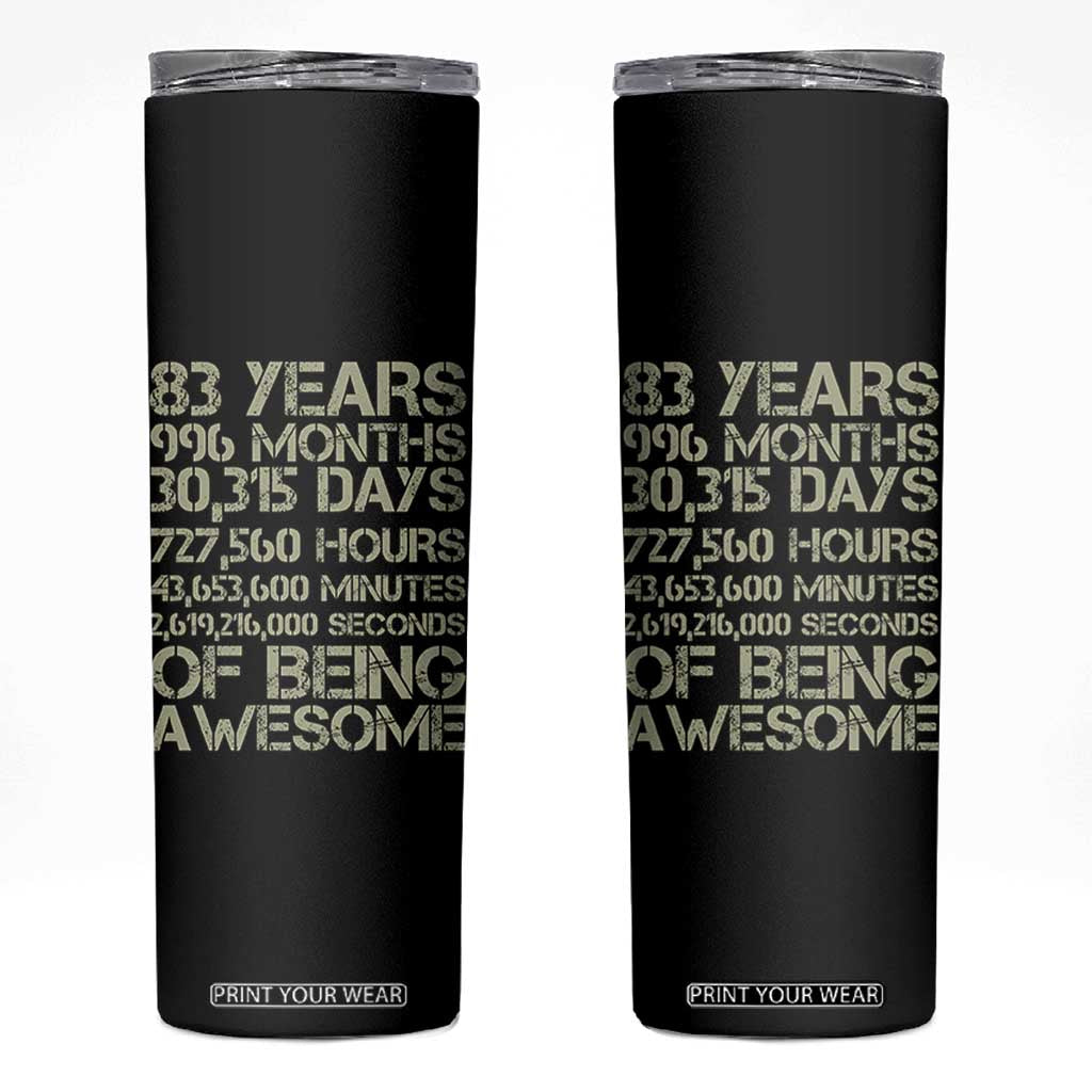 Vintage 83rd Milestone Birthday Skinny Tumbler 83 Years Of Being Awesome