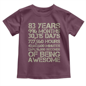 Vintage 83rd Milestone Birthday Toddler T Shirt 83 Years Of Being Awesome