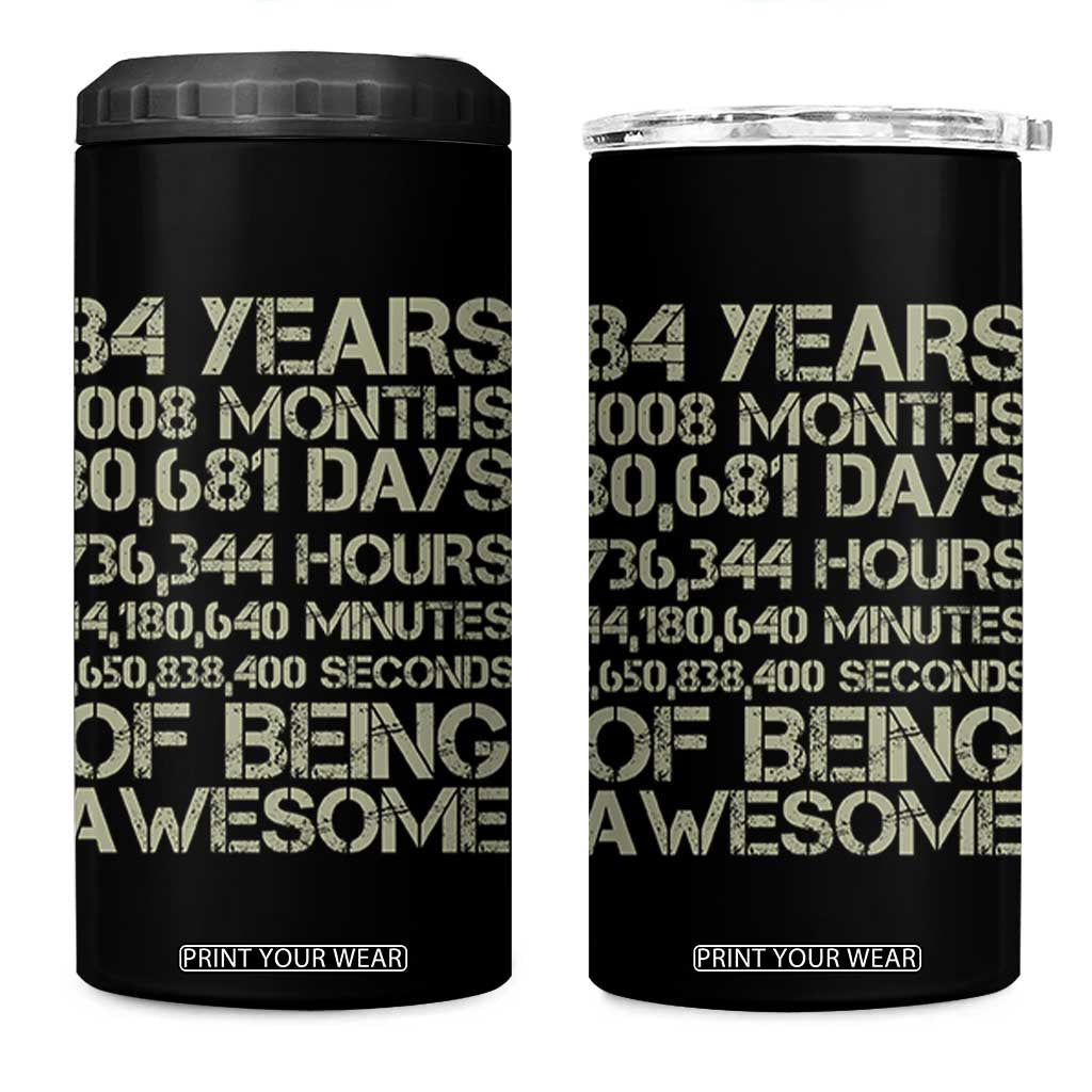Vintage 84th Milestone Birthday 4 in 1 Can Cooler Tumbler 84 Years Of Being Awesome