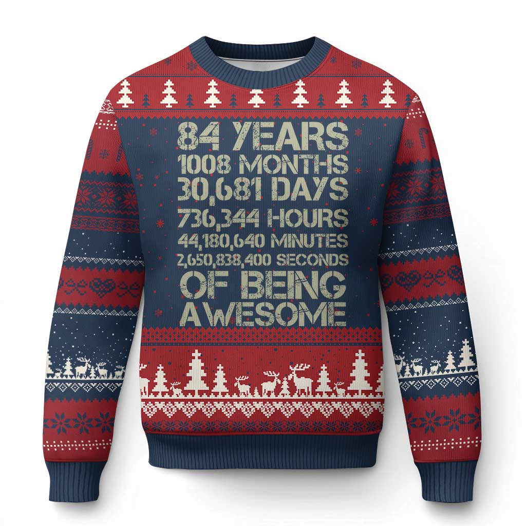 Vintage 84th Milestone Birthday Ugly Christmas Sweater 84 Years Of Being Awesome