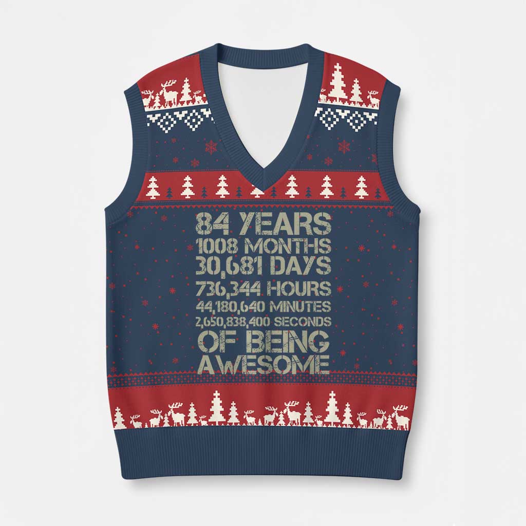 Vintage 84th Milestone Birthday V-Neck Knit Sweater Vest 84 Years Of Being Awesome TS12 Navy Red Print Your Wear