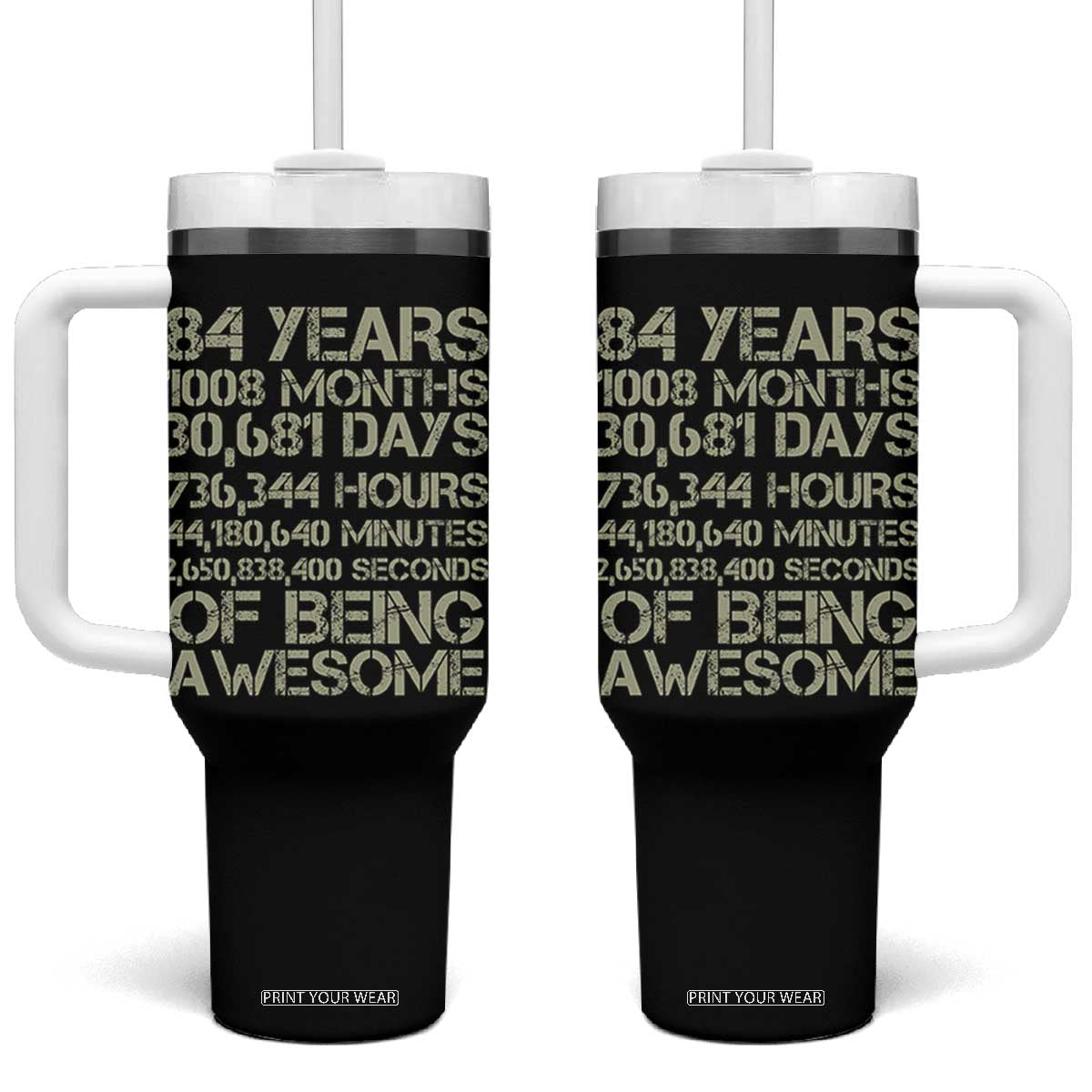 Vintage 84th Milestone Birthday Tumbler With Handle 84 Years Of Being Awesome
