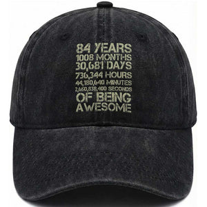 Vintage 84th Milestone Birthday Washed Cotton Baseball Cap 84 Years Of Being Awesome