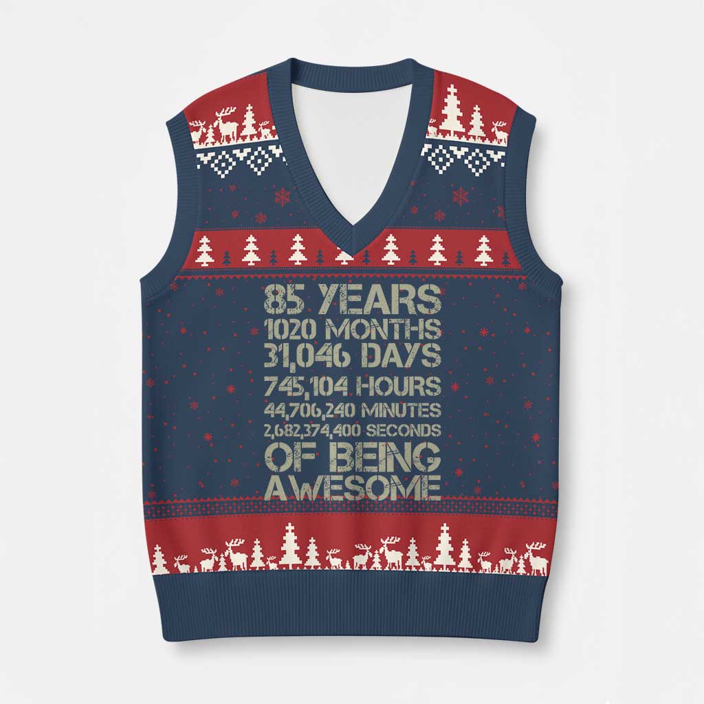 Vintage 85th Milestone Birthday V-Neck Knit Sweater Vest 85 Years Of Being Awesome
