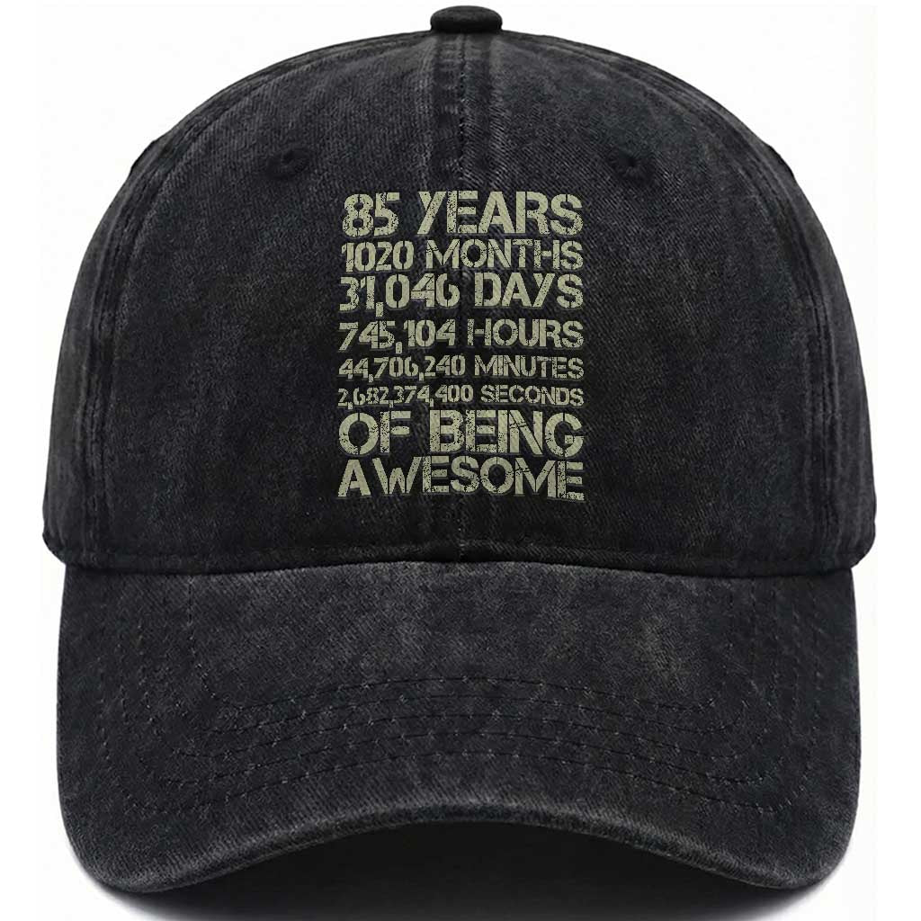 Vintage 85th Milestone Birthday Washed Cotton Baseball Cap 85 Years Of Being Awesome