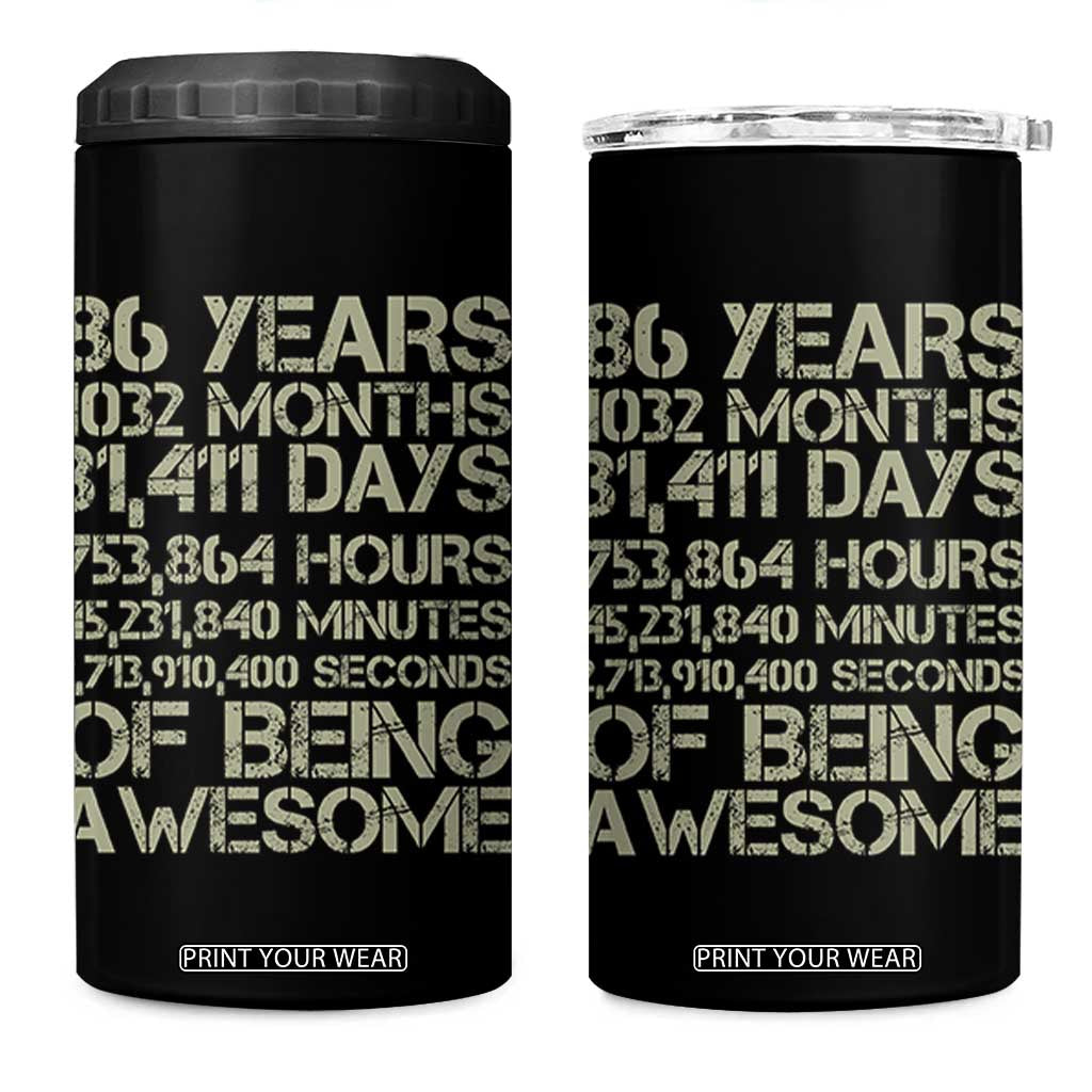Vintage 86th Milestone Birthday 4 in 1 Can Cooler Tumbler 86 Years Of Being Awesome