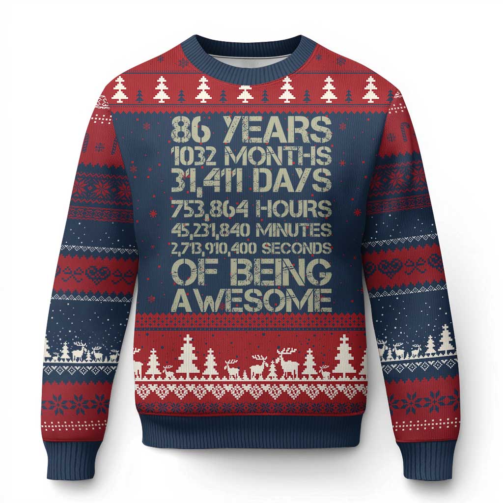 Vintage 86th Milestone Birthday Ugly Christmas Sweater 86 Years Of Being Awesome TS12 Navy Red Print Your Wear