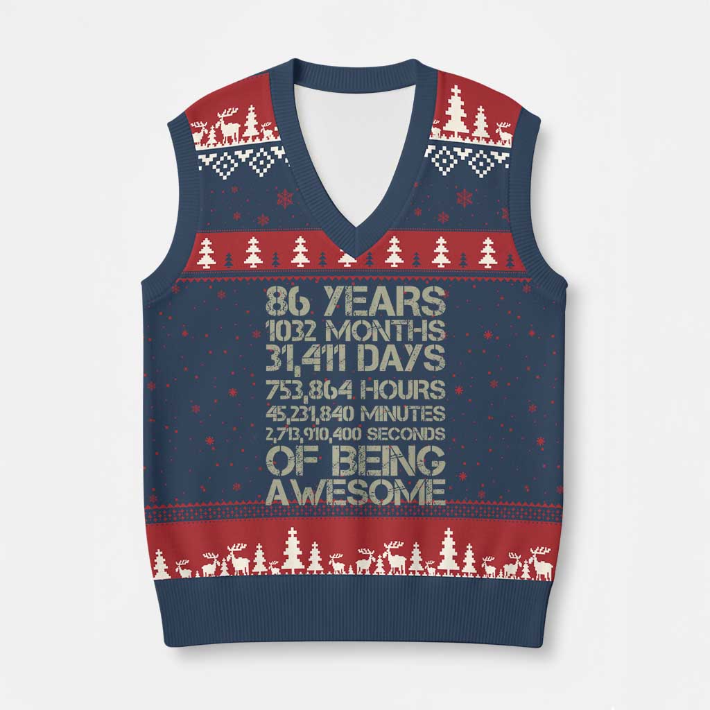 Vintage 86th Milestone Birthday V-Neck Knit Sweater Vest 86 Years Of Being Awesome