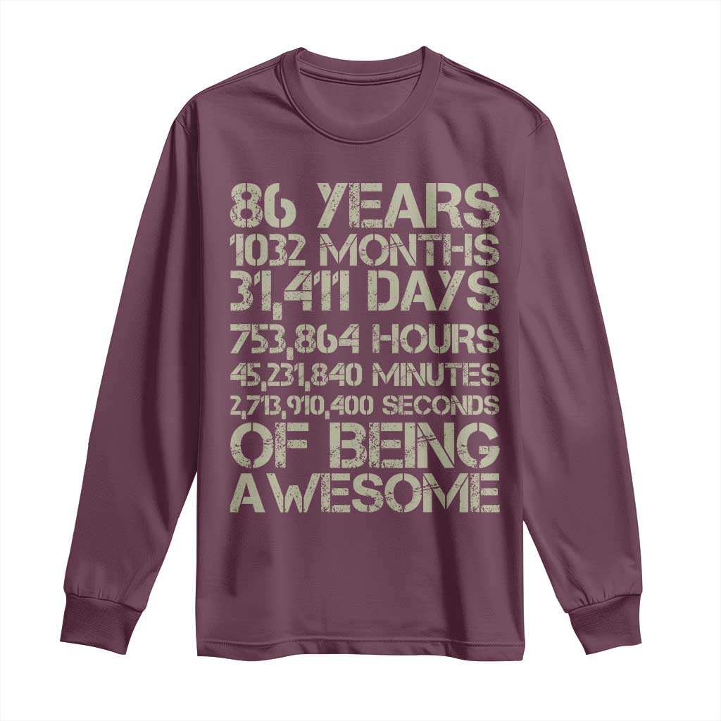 Vintage 86th Milestone Birthday Long Sleeve Shirt 86 Years Of Being Awesome
