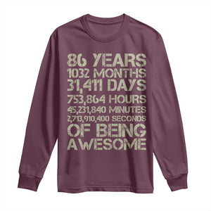 Vintage 86th Milestone Birthday Long Sleeve Shirt 86 Years Of Being Awesome