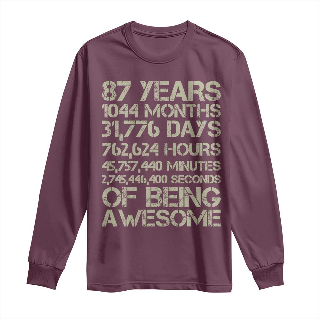 Vintage 87th Milestone Birthday Long Sleeve Shirt 87 Years Of Being Awesome