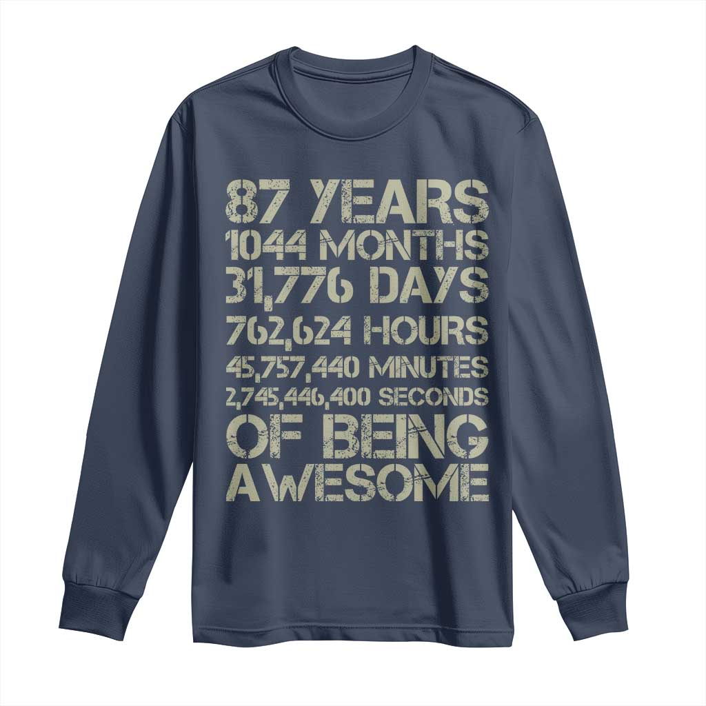 Vintage 87th Milestone Birthday Long Sleeve Shirt 87 Years Of Being Awesome