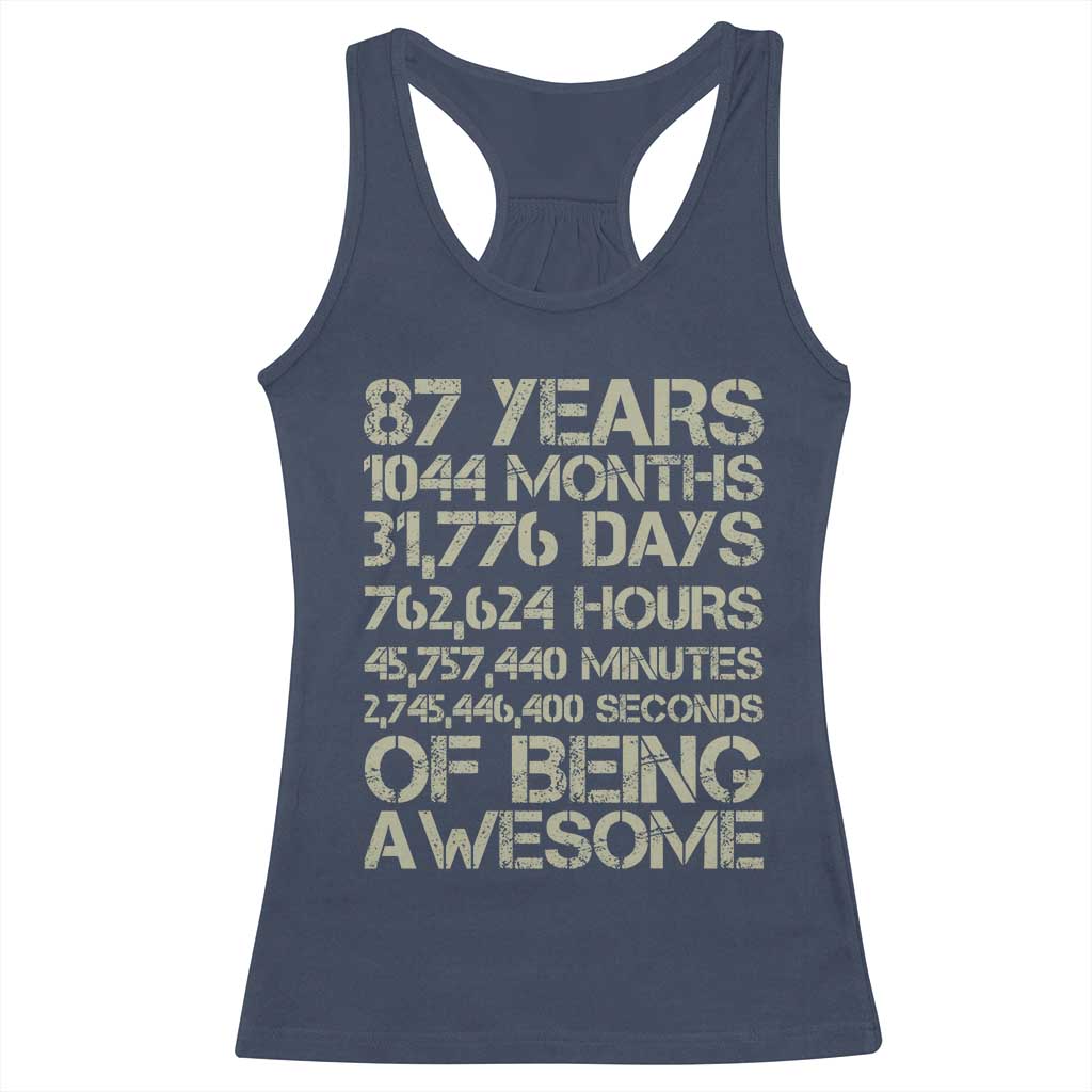 Vintage 87th Milestone Birthday Racerback Tank Top 87 Years Of Being Awesome