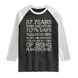 Vintage 87th Milestone Birthday Raglan Shirt 87 Years Of Being Awesome