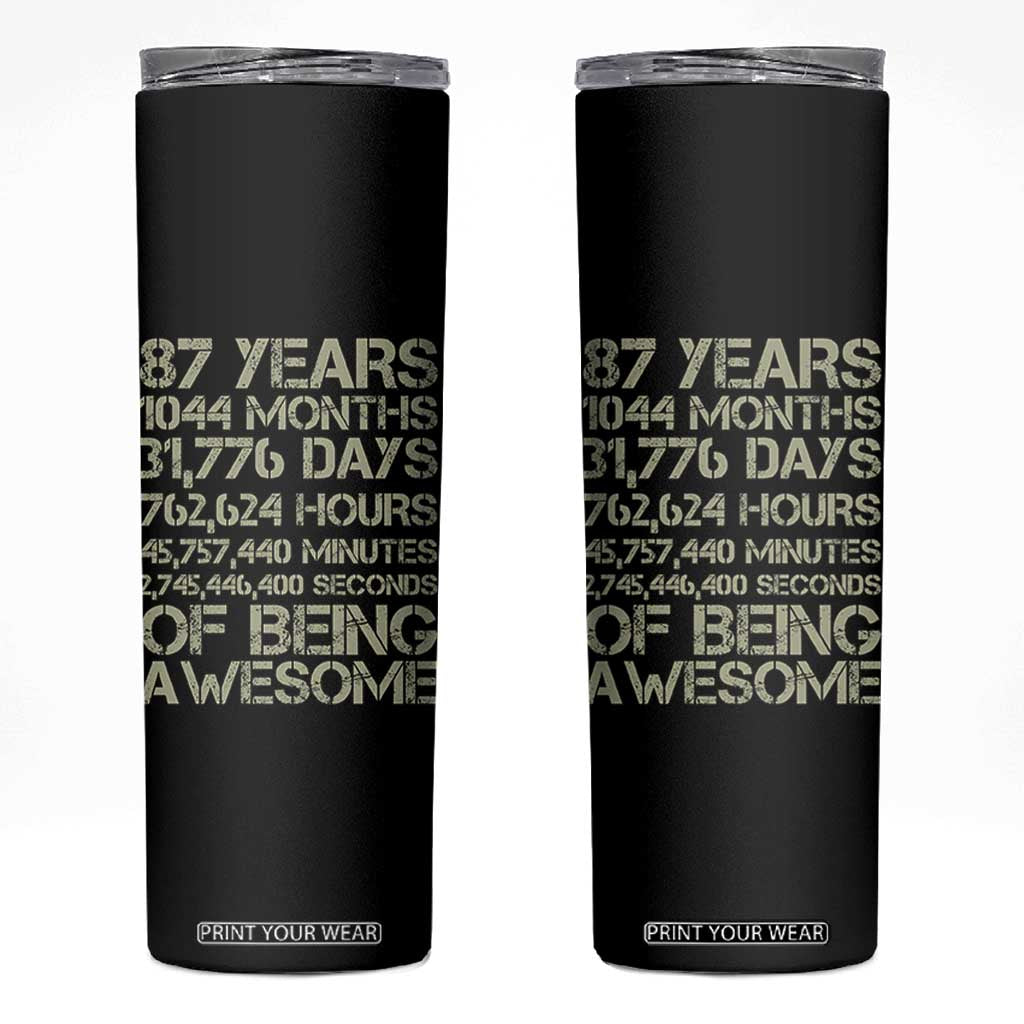 Vintage 87th Milestone Birthday Skinny Tumbler 87 Years Of Being Awesome