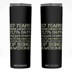 Vintage 87th Milestone Birthday Skinny Tumbler 87 Years Of Being Awesome